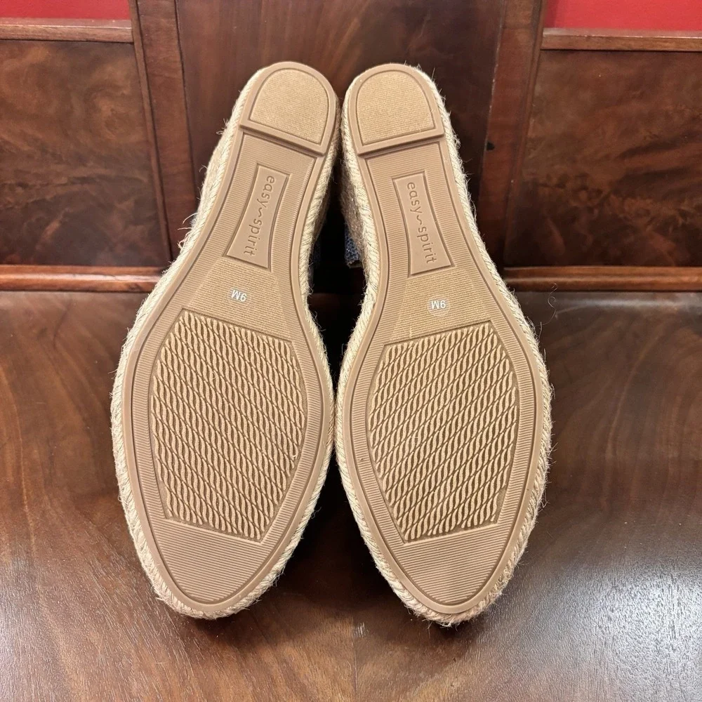 Easy‎ Spirit Meza2 Wedge Espadrille Sandals Blue Size 9M Elastic Strappy Comfort